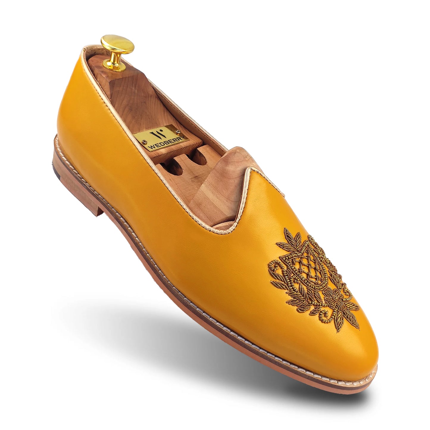 Mustard Zardozi Handwork Wedding Ethnic Shoes Party Loafers for Men