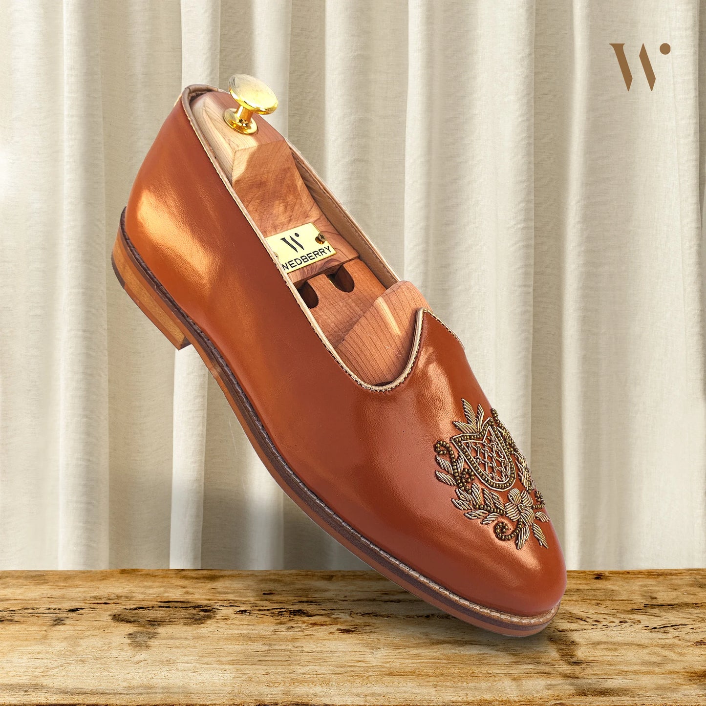 Tan Light Gold Zardozi Handwork Wedding Shoes Ethnic Mojari for Men