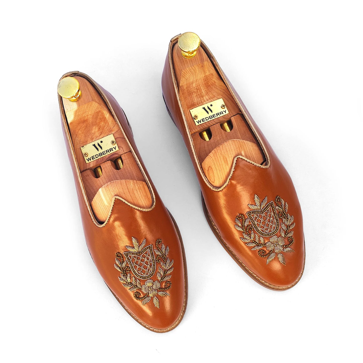 Tan Light Gold Zardozi Handwork Wedding Shoes Ethnic Mojari for Men