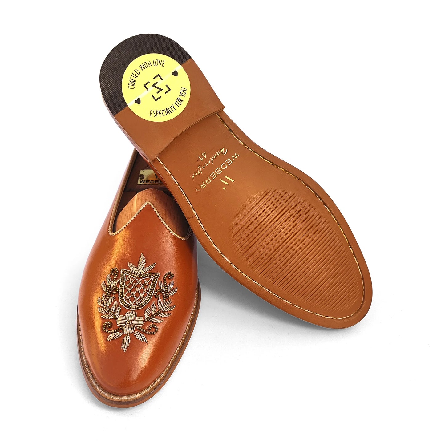 Tan Light Gold Zardozi Handwork Wedding Shoes Ethnic Mojari for Men