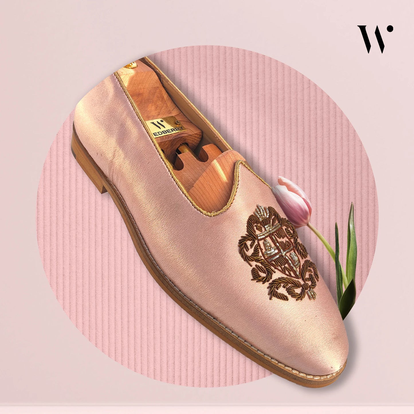 Light Pink Antique Gold Zardozi Handwork Wedding Shoes Ethnic Mojari for Men