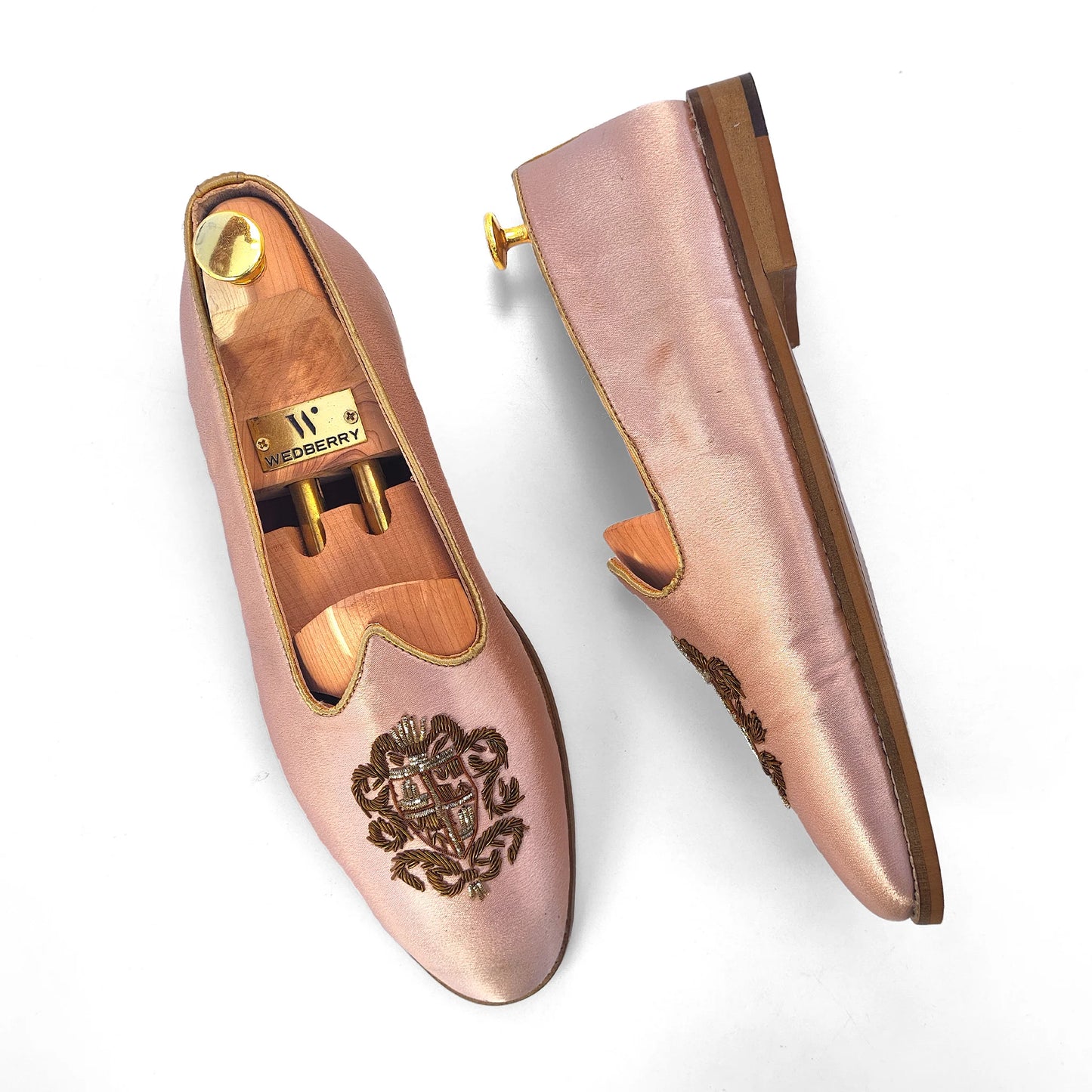 Light Pink Antique Gold Zardozi Handwork Wedding Shoes Ethnic Mojari for Men