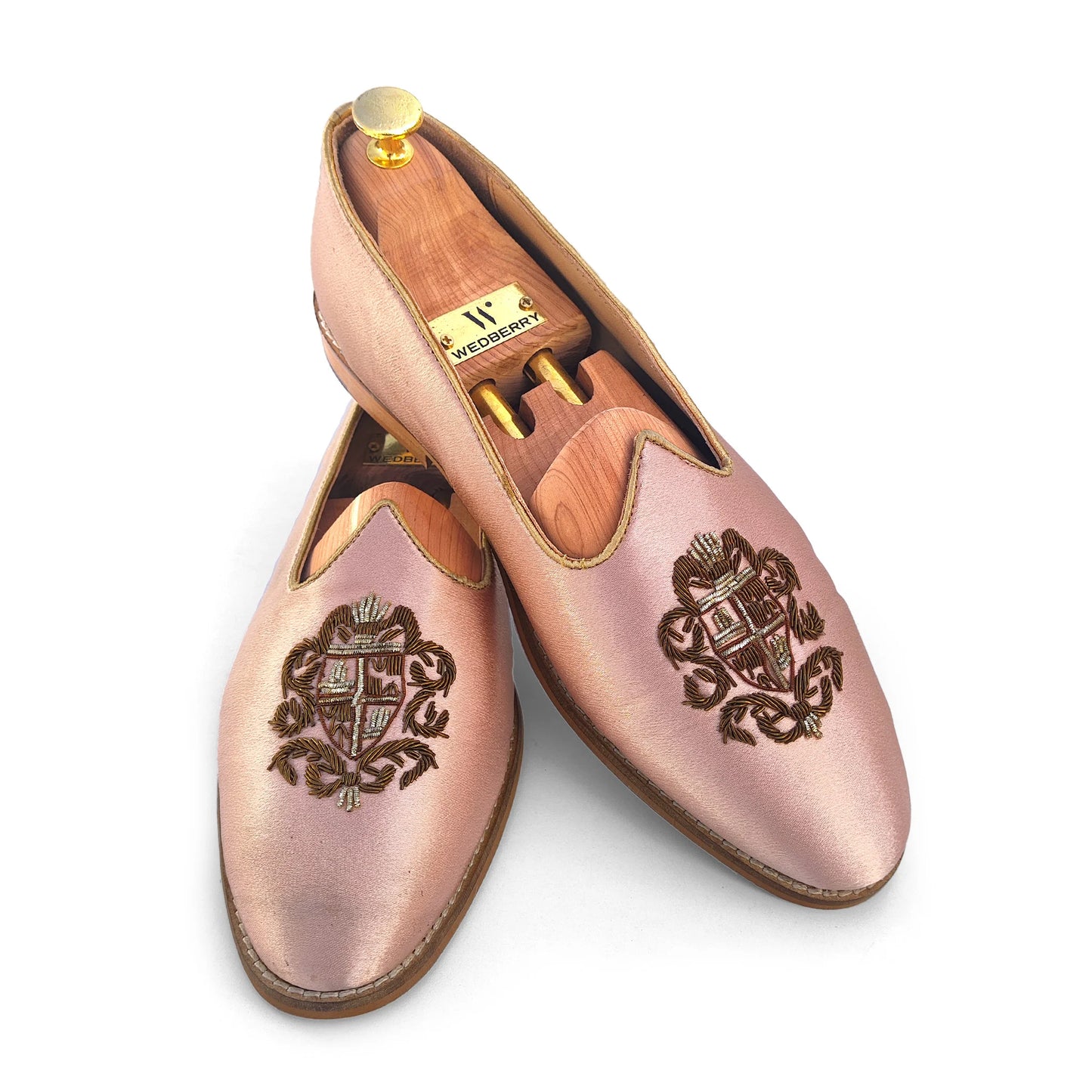 Light Pink Antique Gold Zardozi Handwork Wedding Shoes Ethnic Mojari for Men