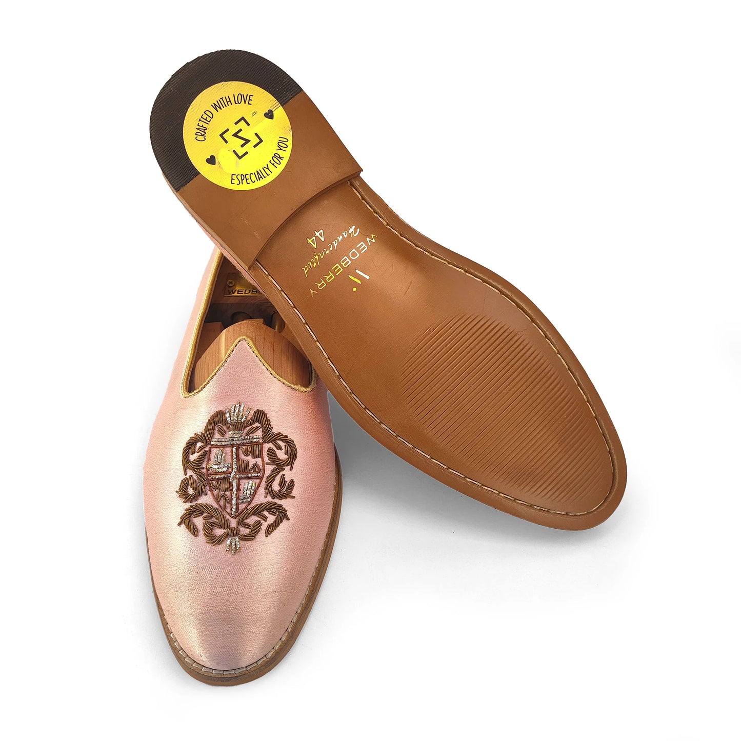 Light Pink Antique Gold Zardozi Handwork Wedding Shoes Ethnic Mojari for Men