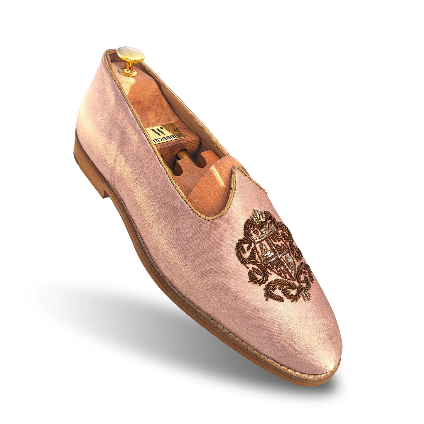 Light Pink Antique Gold Zardozi Handwork Wedding Shoes Ethnic Mojari for Men