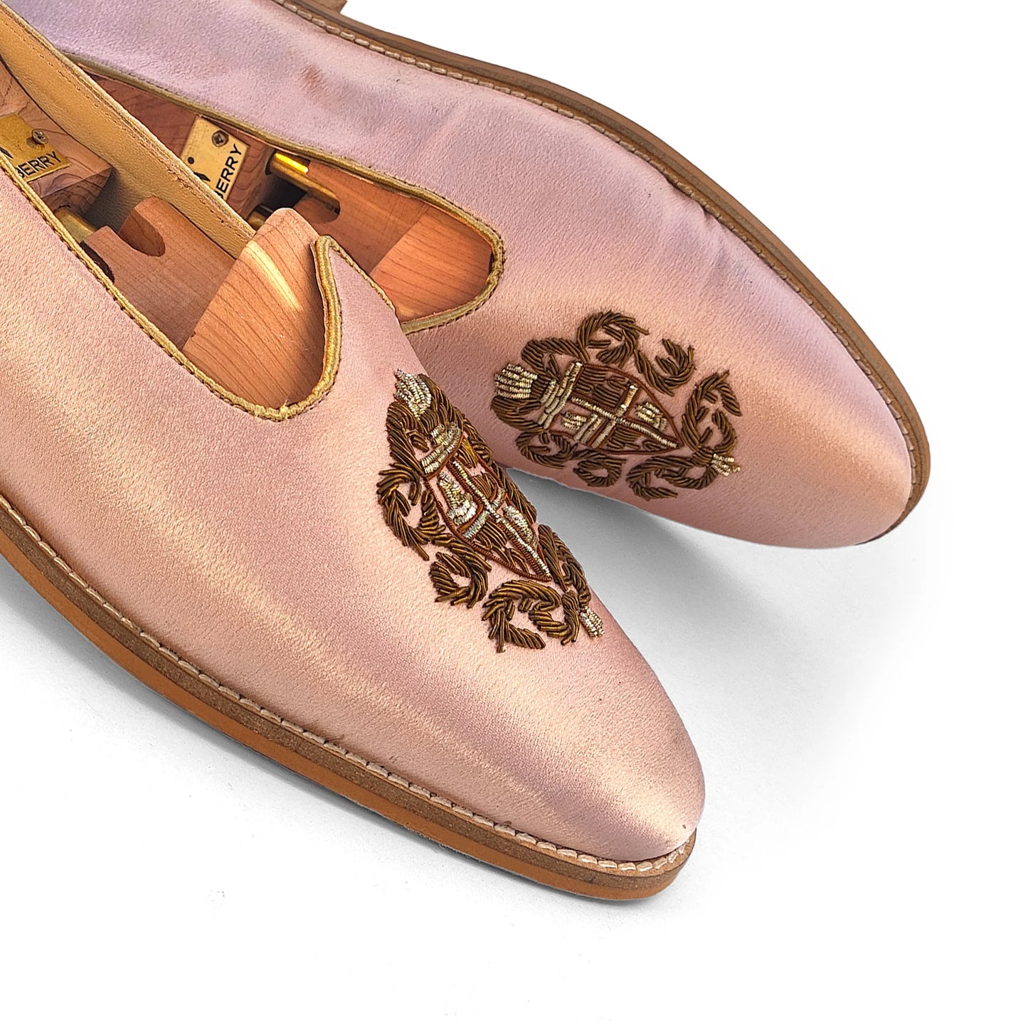 Light Pink Antique Gold Zardozi Handwork Wedding Shoes Ethnic Mojari for Men