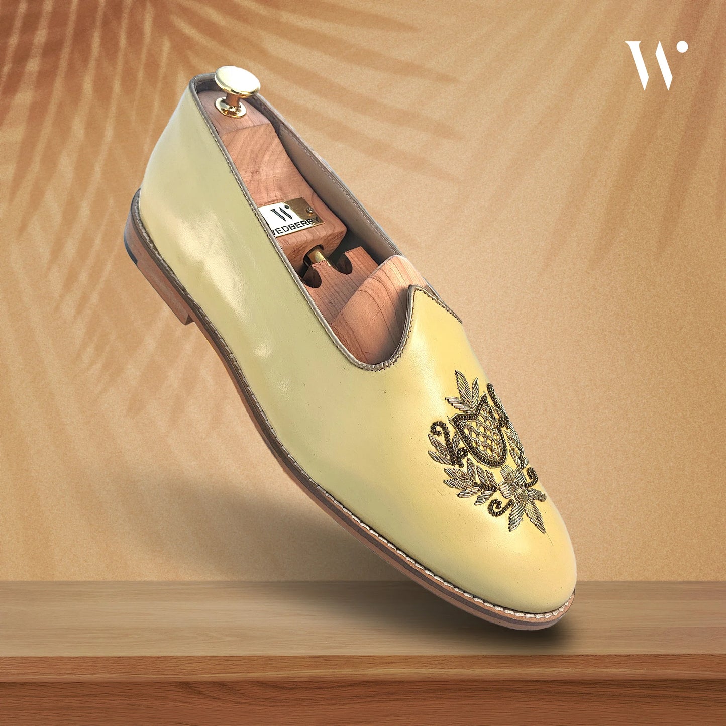 Light Yellow Light Gold Zardozi Handwork Wedding Shoes Ethnic Mojari for Men