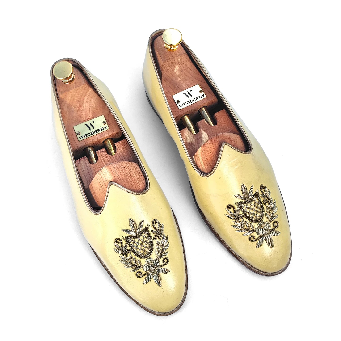 Light Yellow Light Gold Zardozi Handwork Wedding Shoes Ethnic Mojari for Men