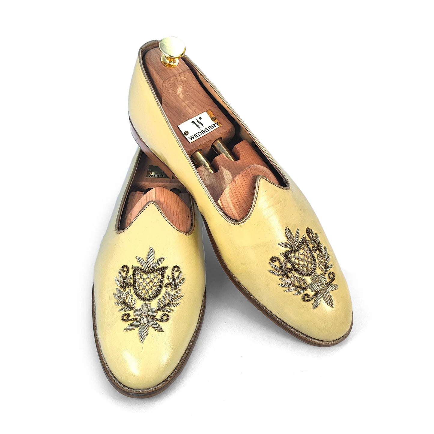 Light Yellow Light Gold Zardozi Handwork Wedding Shoes Ethnic Mojari for Men