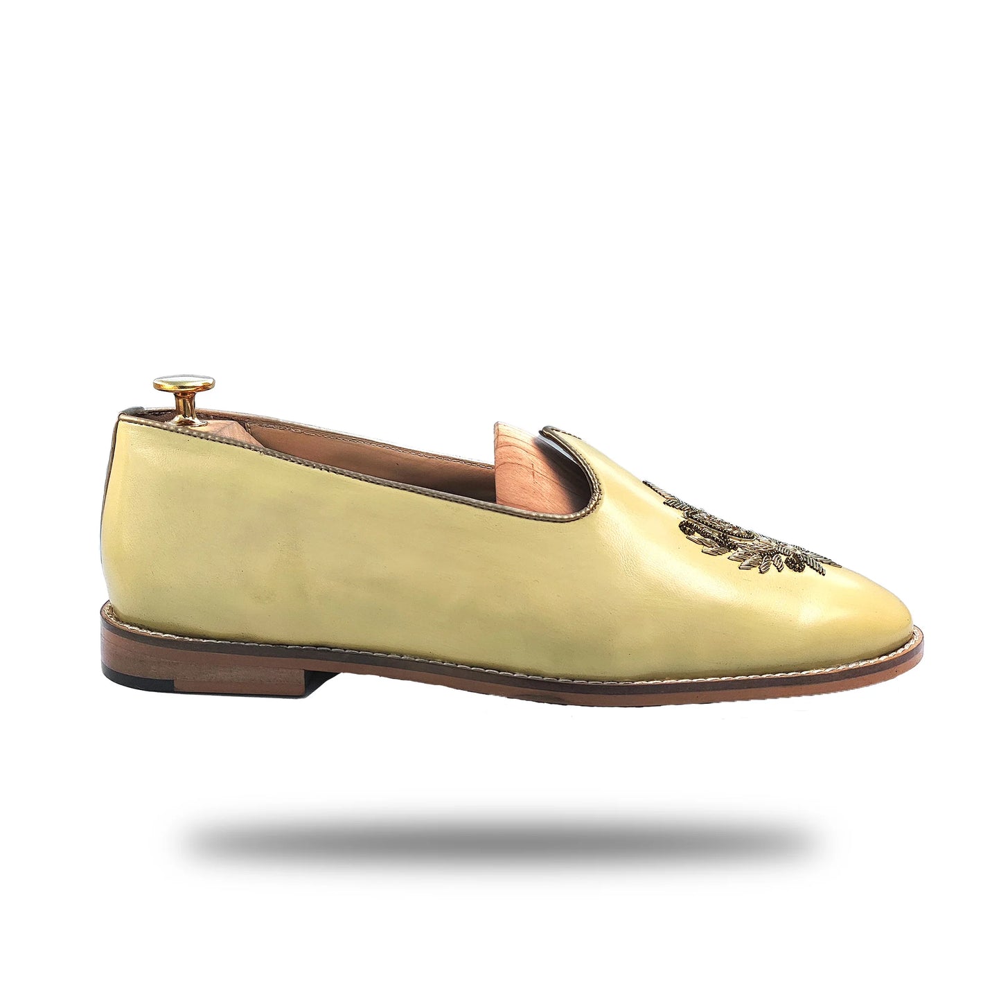 Light Yellow Light Gold Zardozi Handwork Wedding Shoes Ethnic Mojari for Men