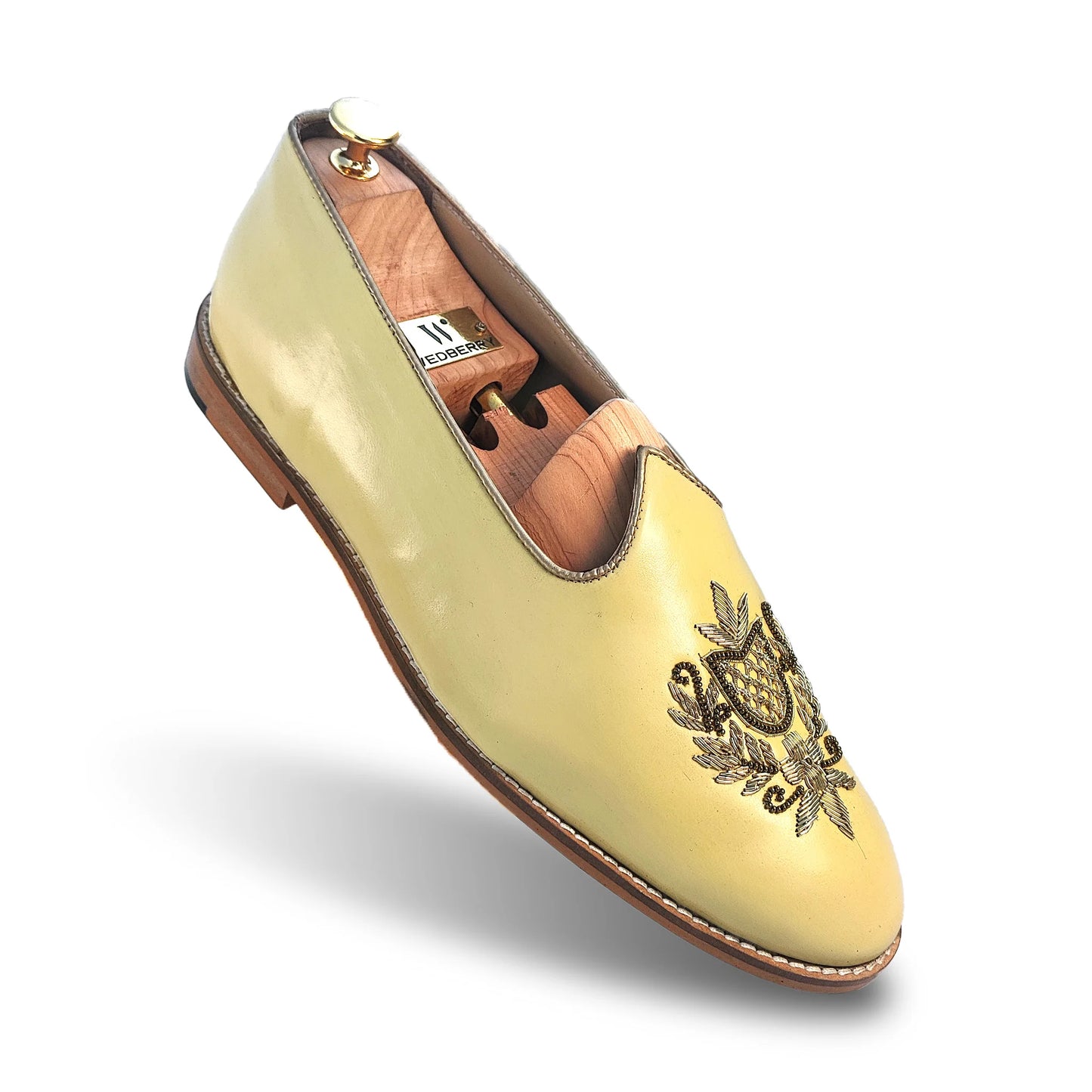 Light Yellow Light Gold Zardozi Handwork Wedding Shoes Ethnic Mojari for Men