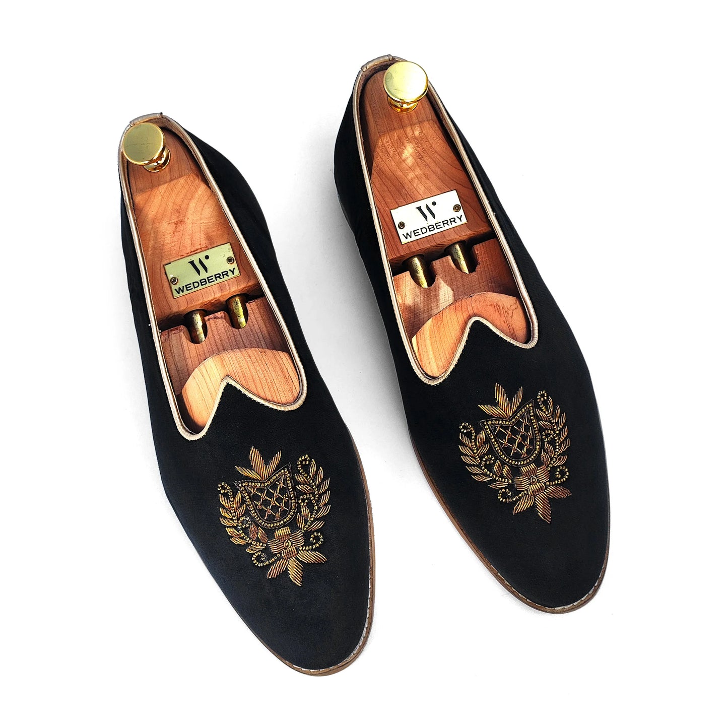 Black Velvet Antique Gold Zardozi Handwork Wedding Shoes Ethnic Mojari for Men