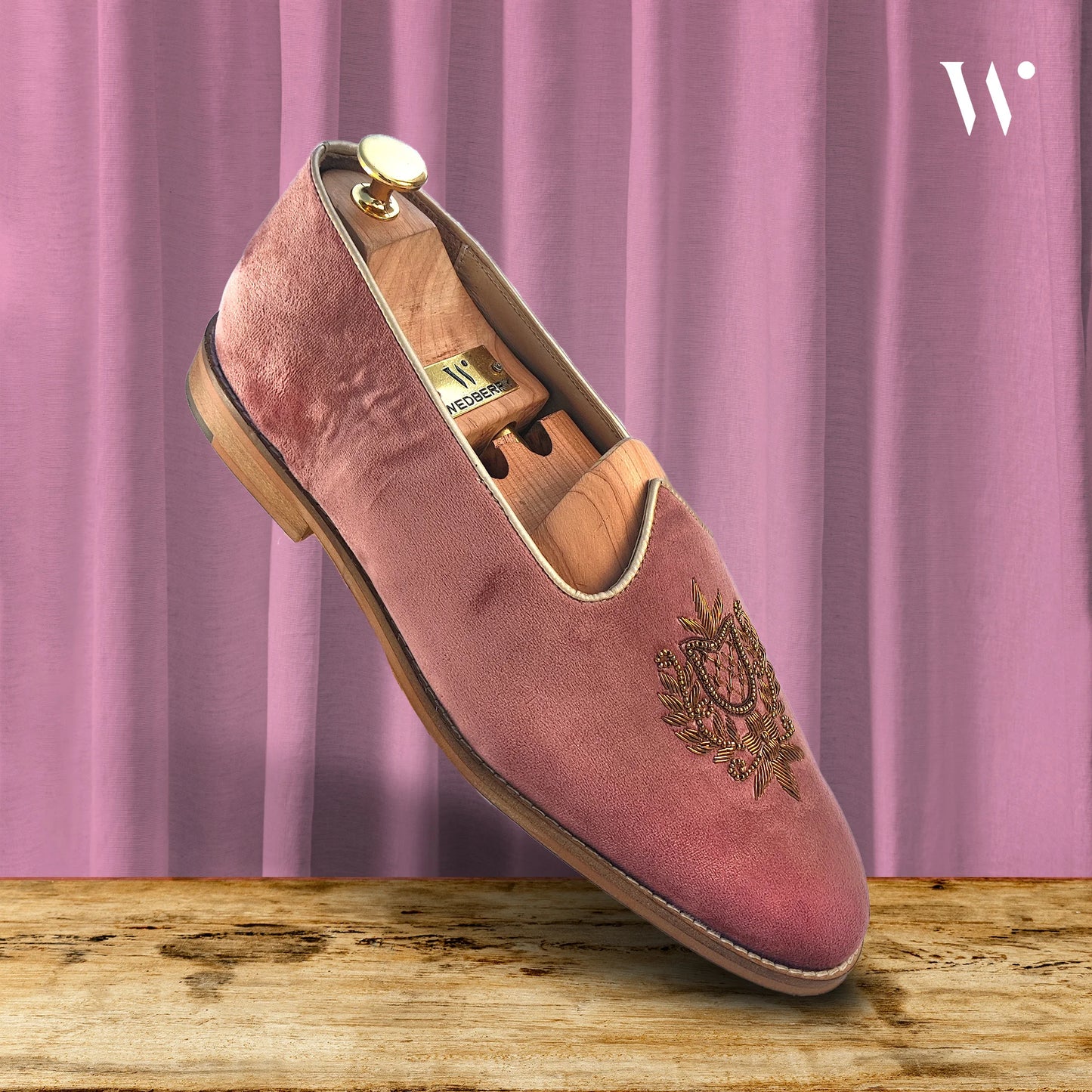 Pink Velvet Antique Gold Zardozi Handwork Wedding Shoes Ethnic Mojari for Men