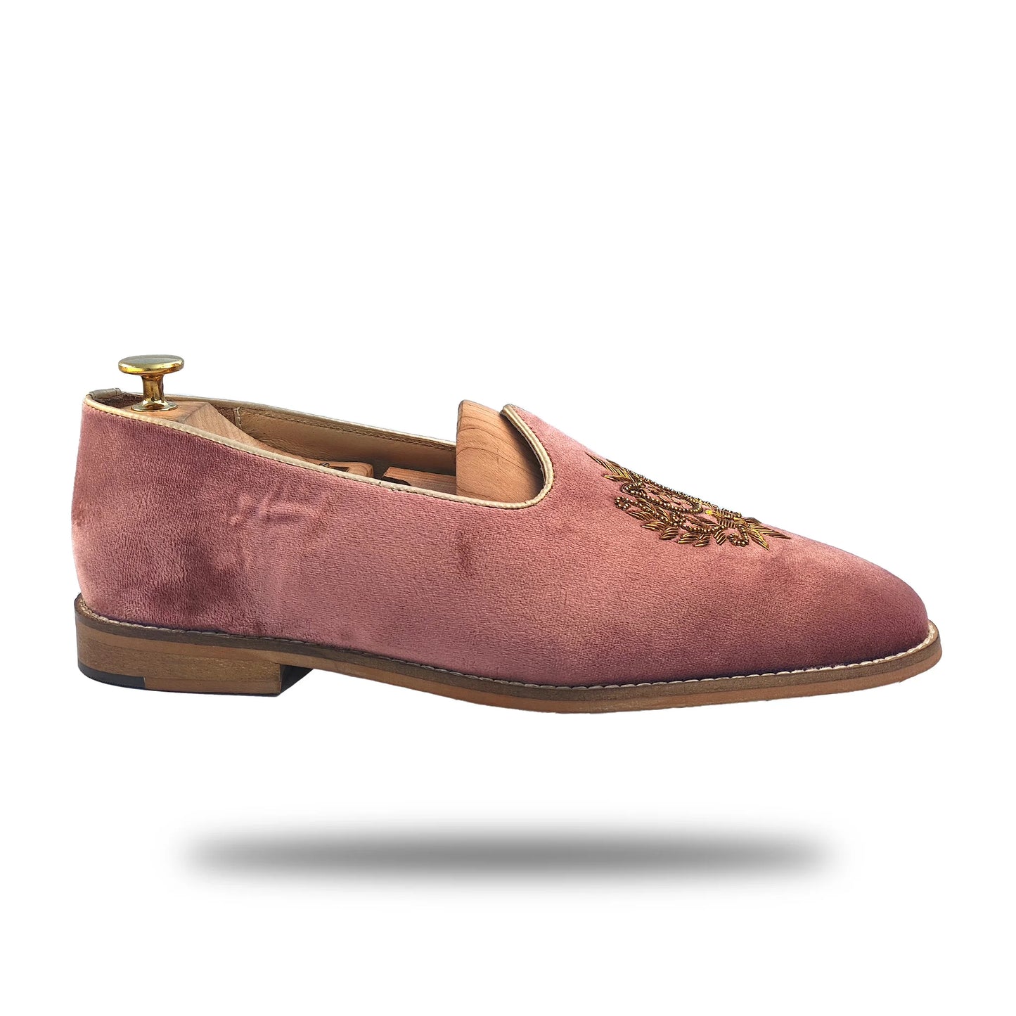 Pink Velvet Antique Gold Zardozi Handwork Wedding Shoes Ethnic Mojari for Men