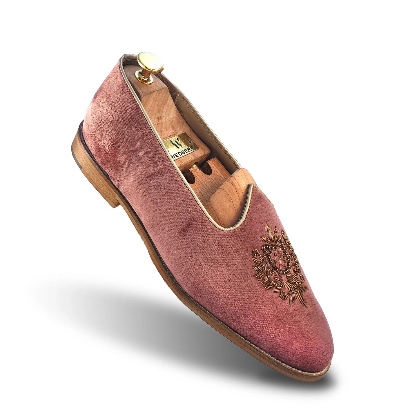 Pink Velvet Antique Gold Zardozi Handwork Wedding Shoes Ethnic Mojari for Men