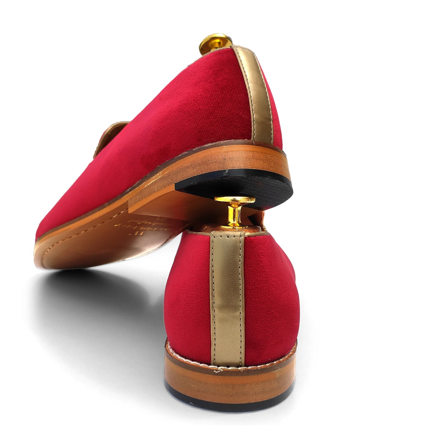 Red Velvet Antique Gold Zardozi Handwork Wedding Shoes Ethnic Mojari for Men