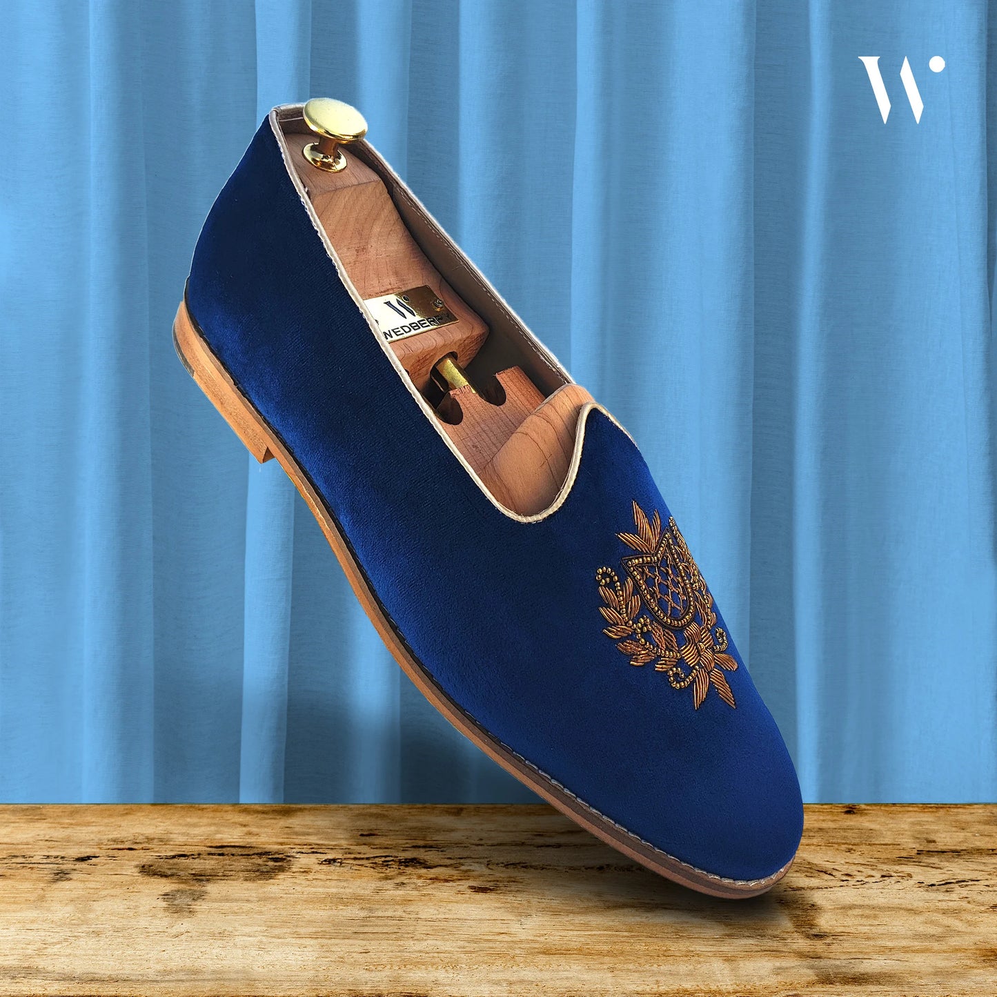 Navy Blue Velvet Antique Gold Zardozi Handwork Wedding Shoes Ethnic Mojari for Men