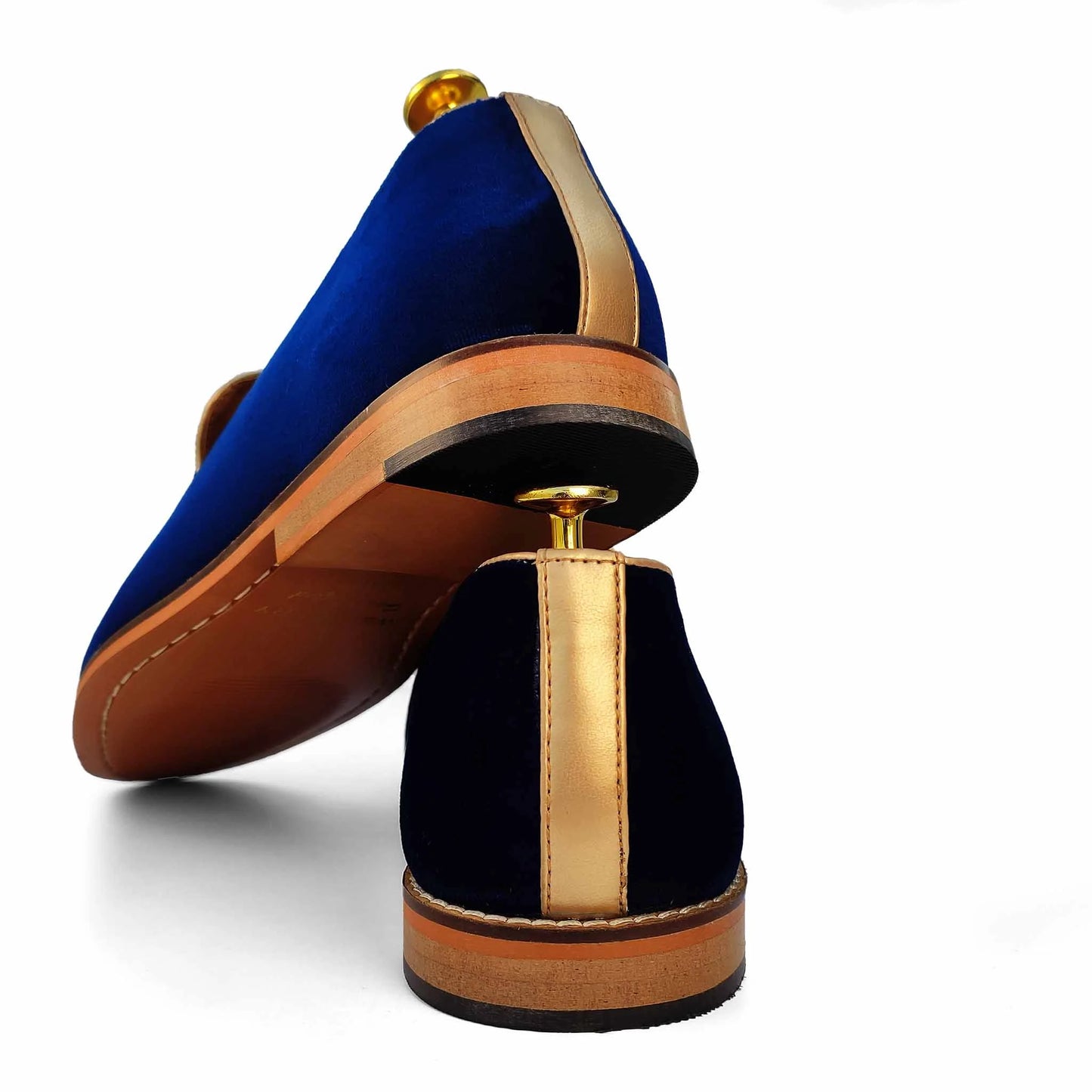 Navy Blue Velvet Antique Gold Zardozi Handwork Wedding Shoes Ethnic Mojari for Men