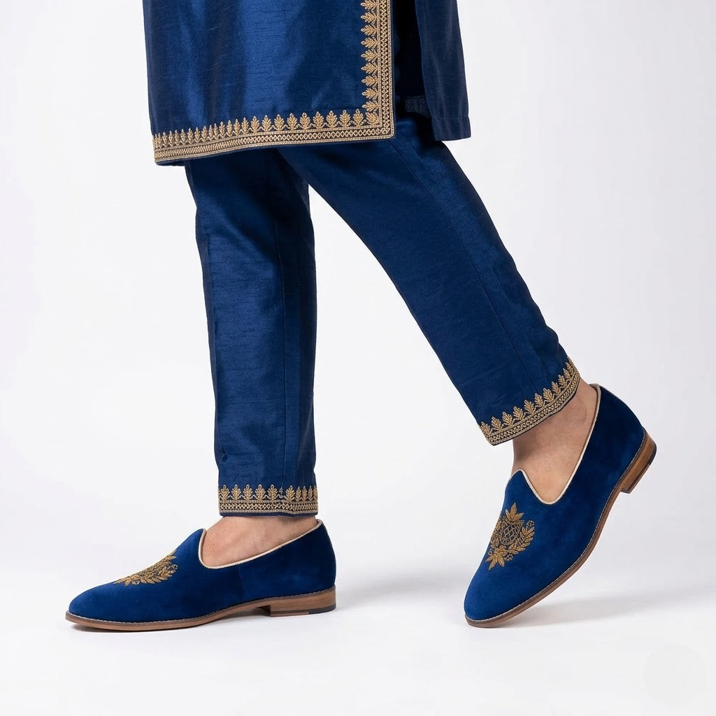 Ashoka Velvet Navy Blue Zardozi