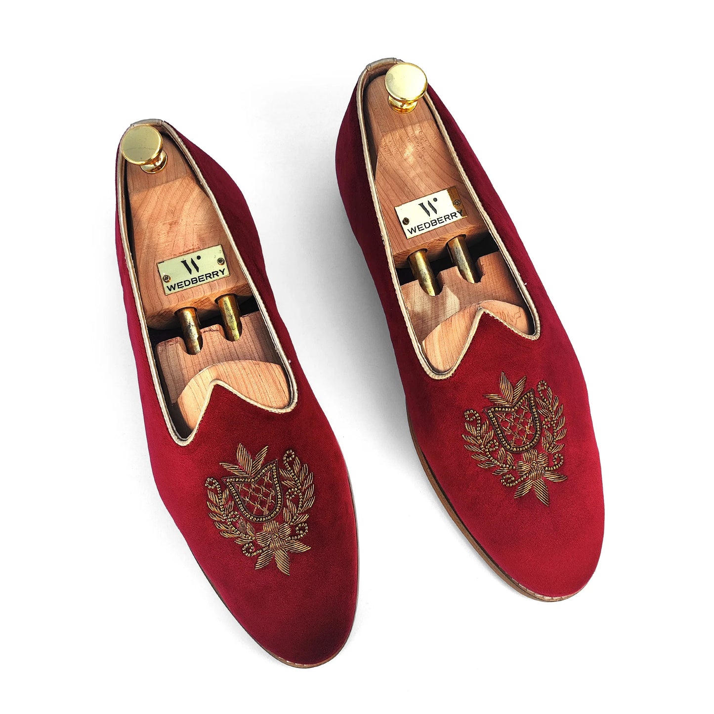 Maroon Velvet Antique Gold Zardozi Handwork Wedding Shoes Ethnic Mojari for Men