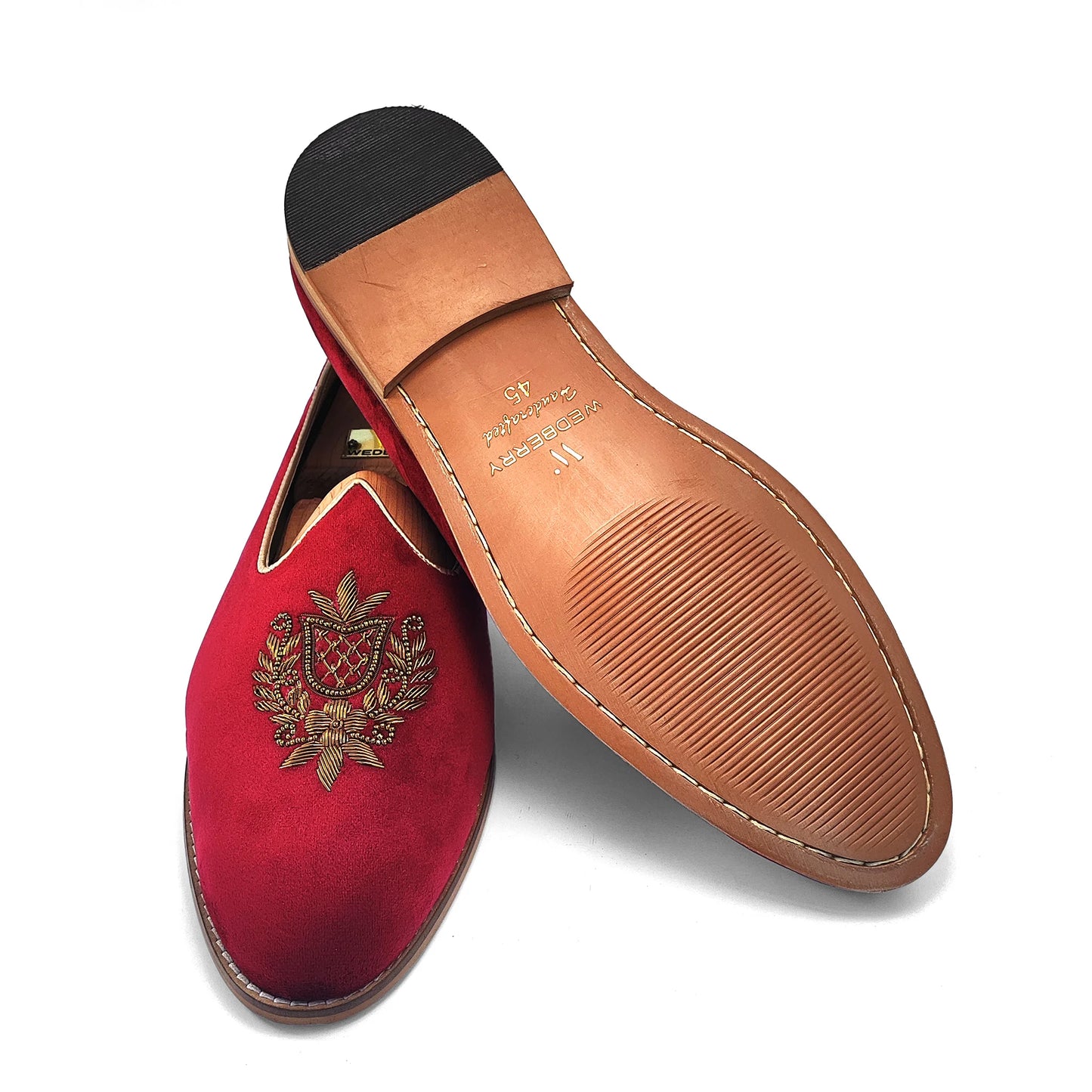 Maroon Velvet Antique Gold Zardozi Handwork Wedding Shoes Ethnic Mojari for Men