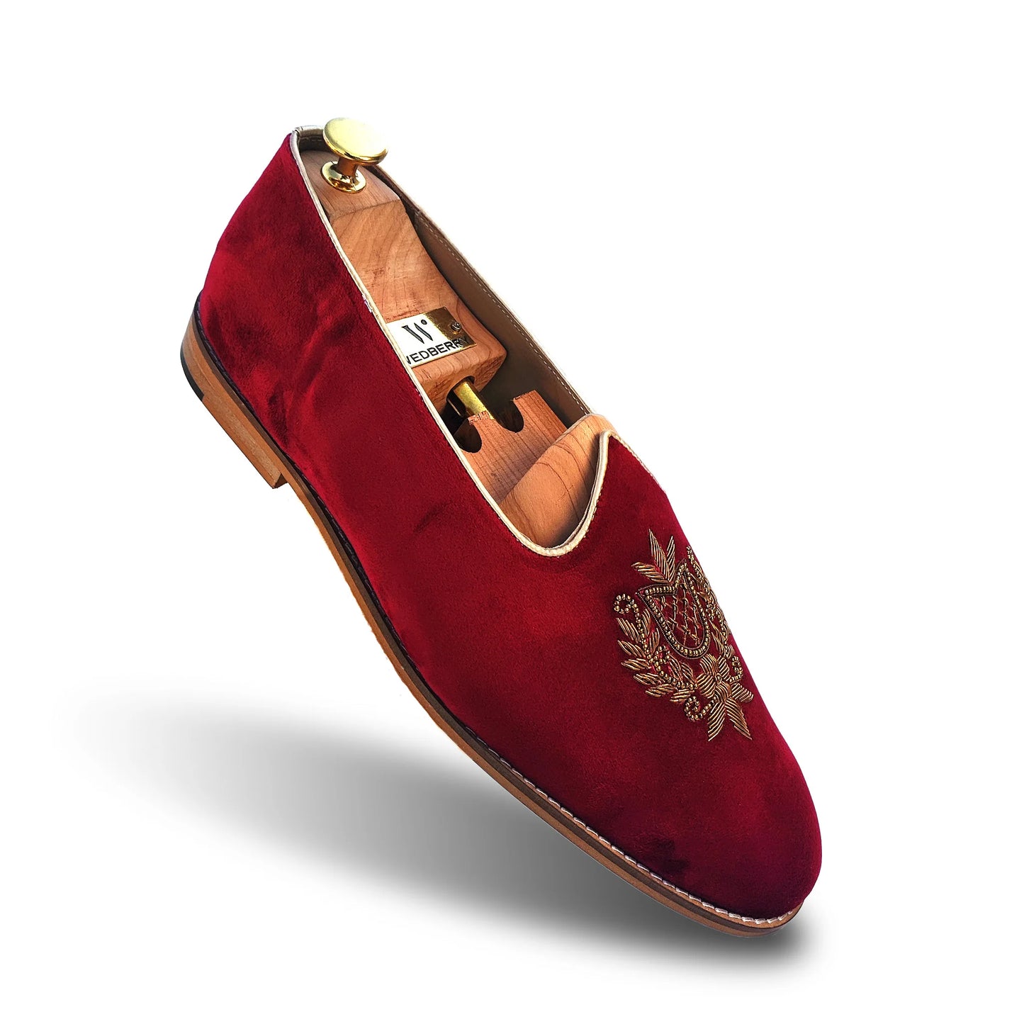 Maroon Velvet Antique Gold Zardozi Handwork Wedding Shoes Ethnic Mojari for Men