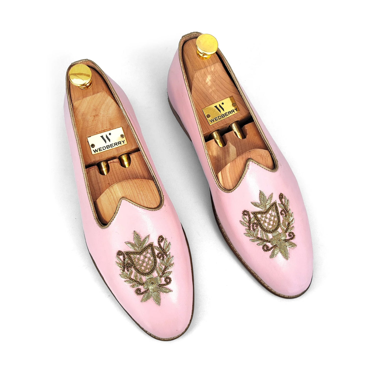 Light Pink Light Gold Zardozi Handwork Wedding Shoes Ethnic Mojari for Men