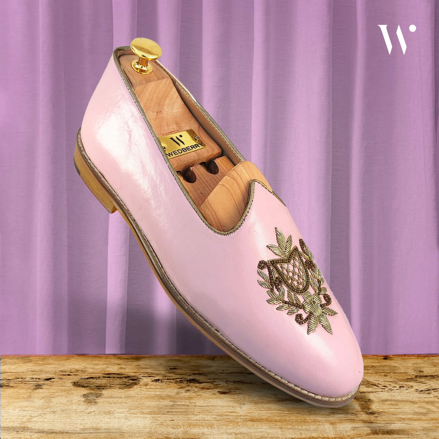 Light Pink Light Gold Zardozi Handwork Wedding Shoes Ethnic Mojari for Men