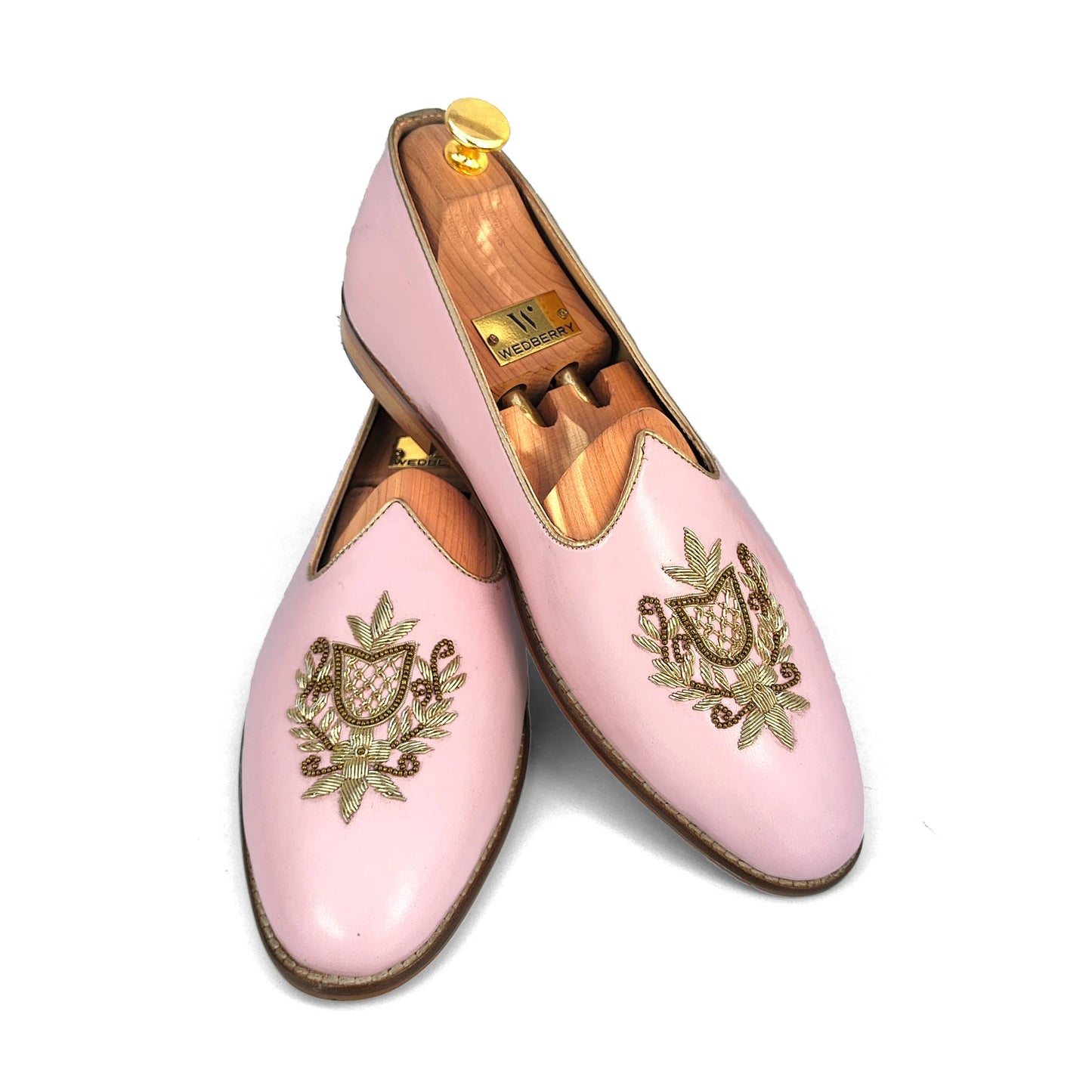 Light Pink Light Gold Zardozi Handwork Wedding Shoes Ethnic Mojari for Men