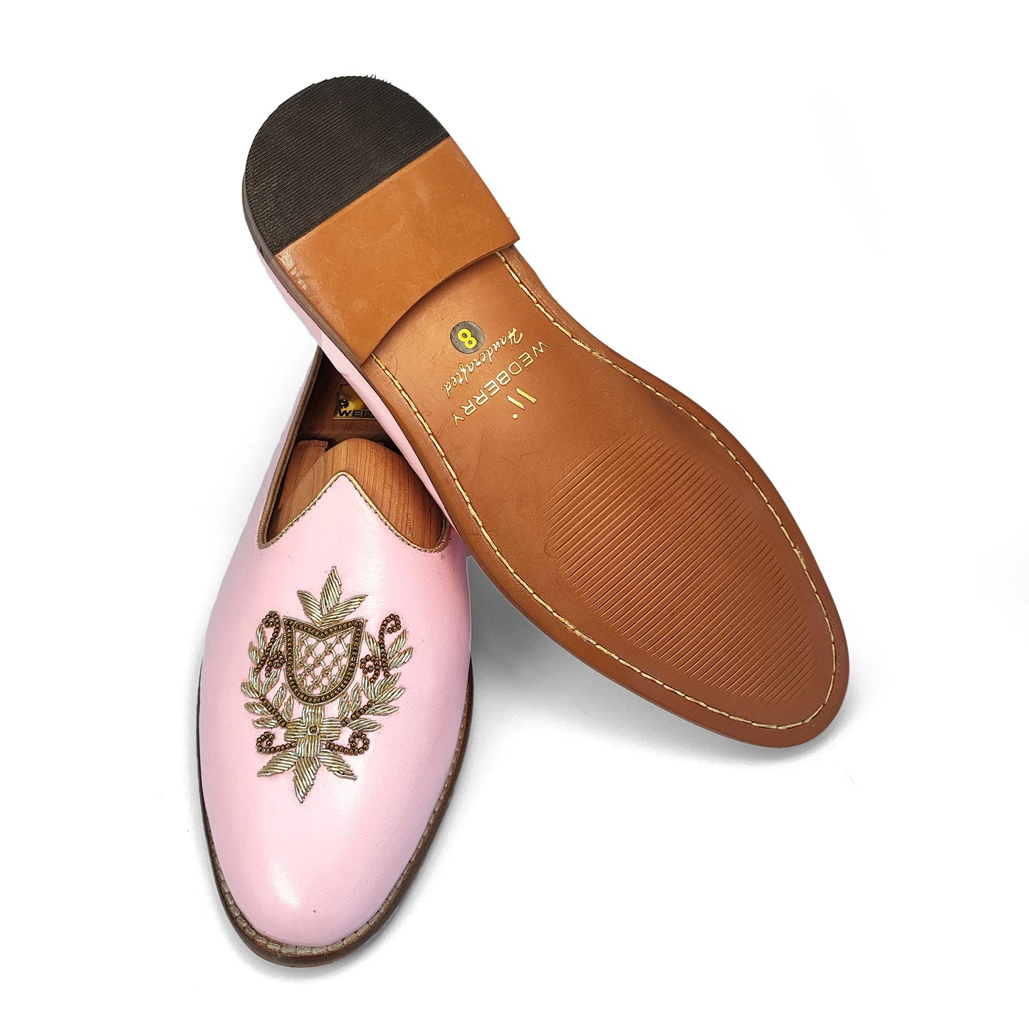 Light Pink Light Gold Zardozi Handwork Wedding Shoes Ethnic Mojari for Men