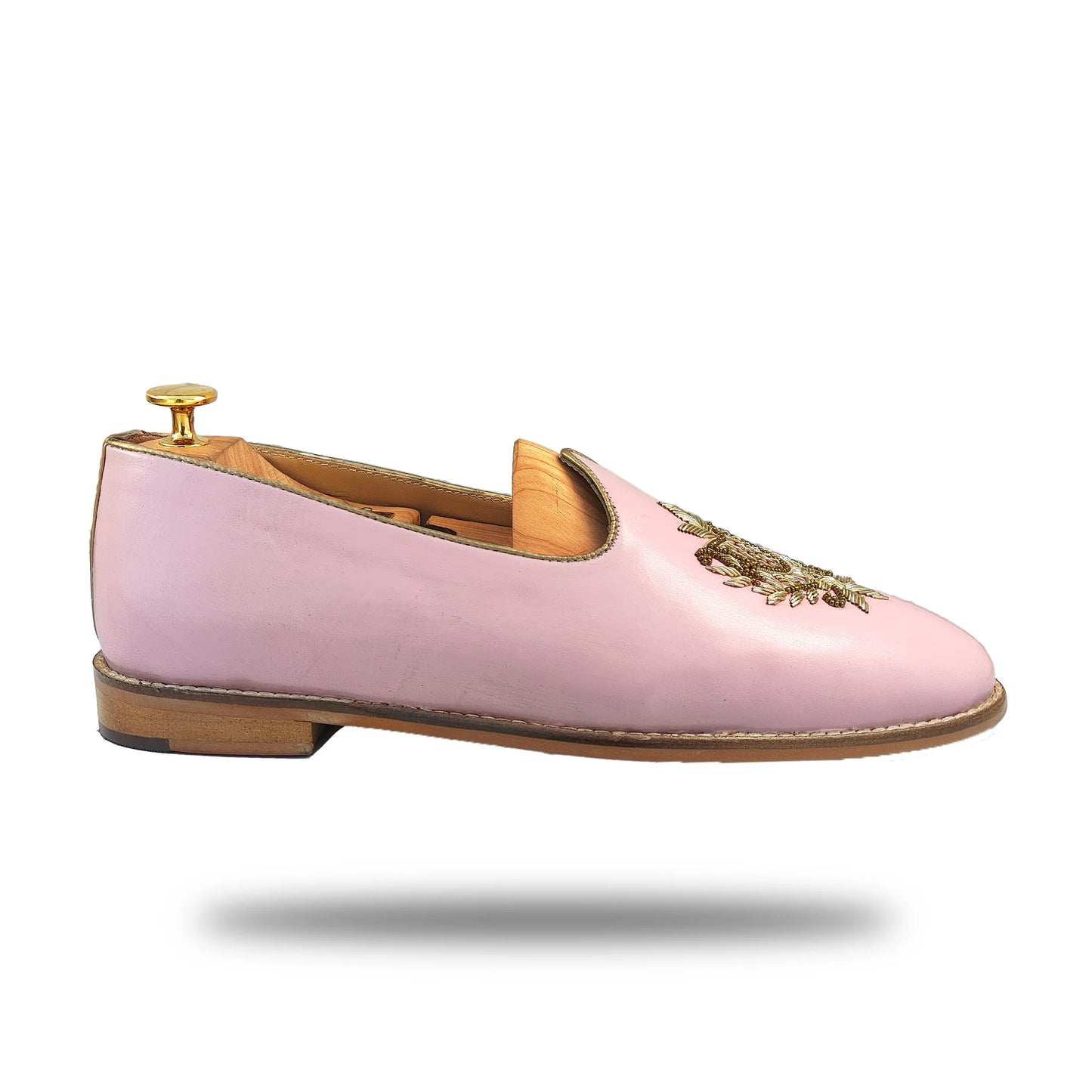 Light Pink Light Gold Zardozi Handwork Wedding Shoes Ethnic Mojari for Men