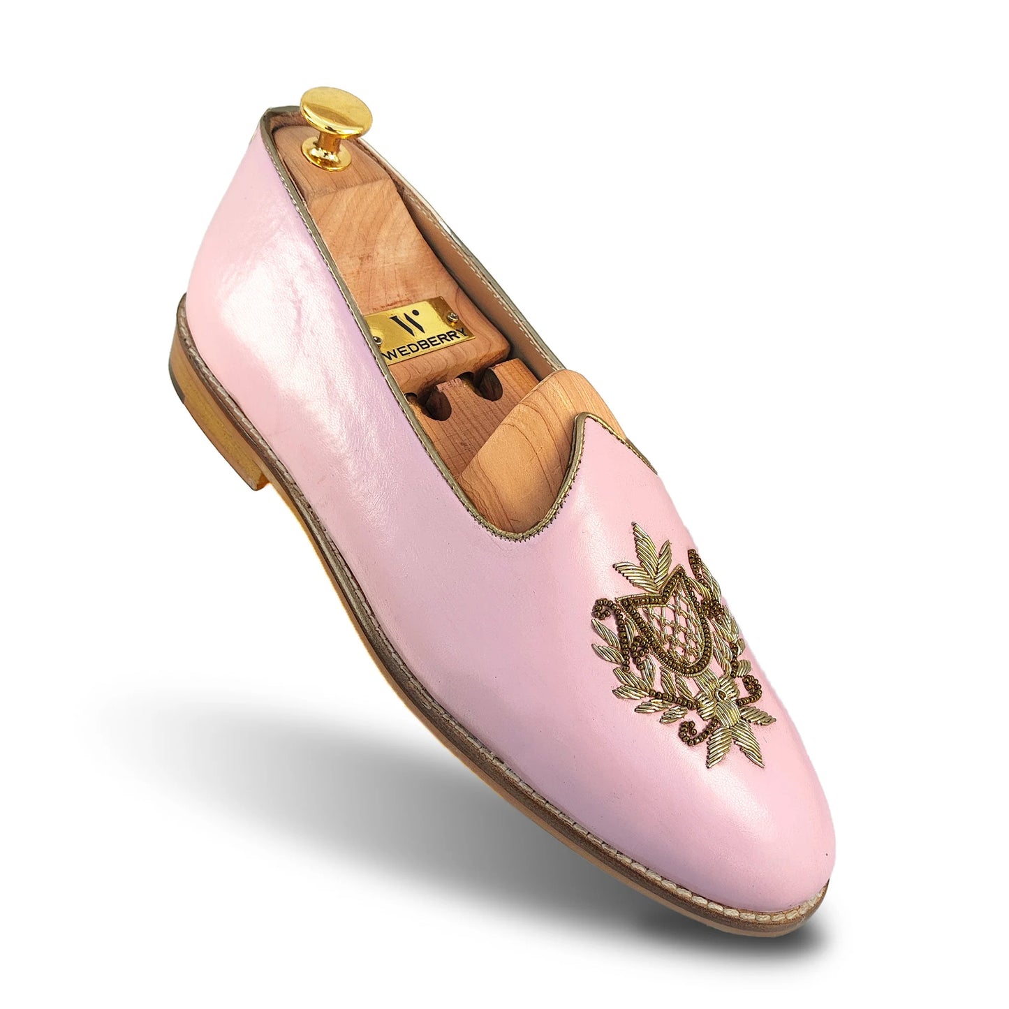 Light Pink Light Gold Zardozi Handwork Wedding Shoes Ethnic Mojari for Men