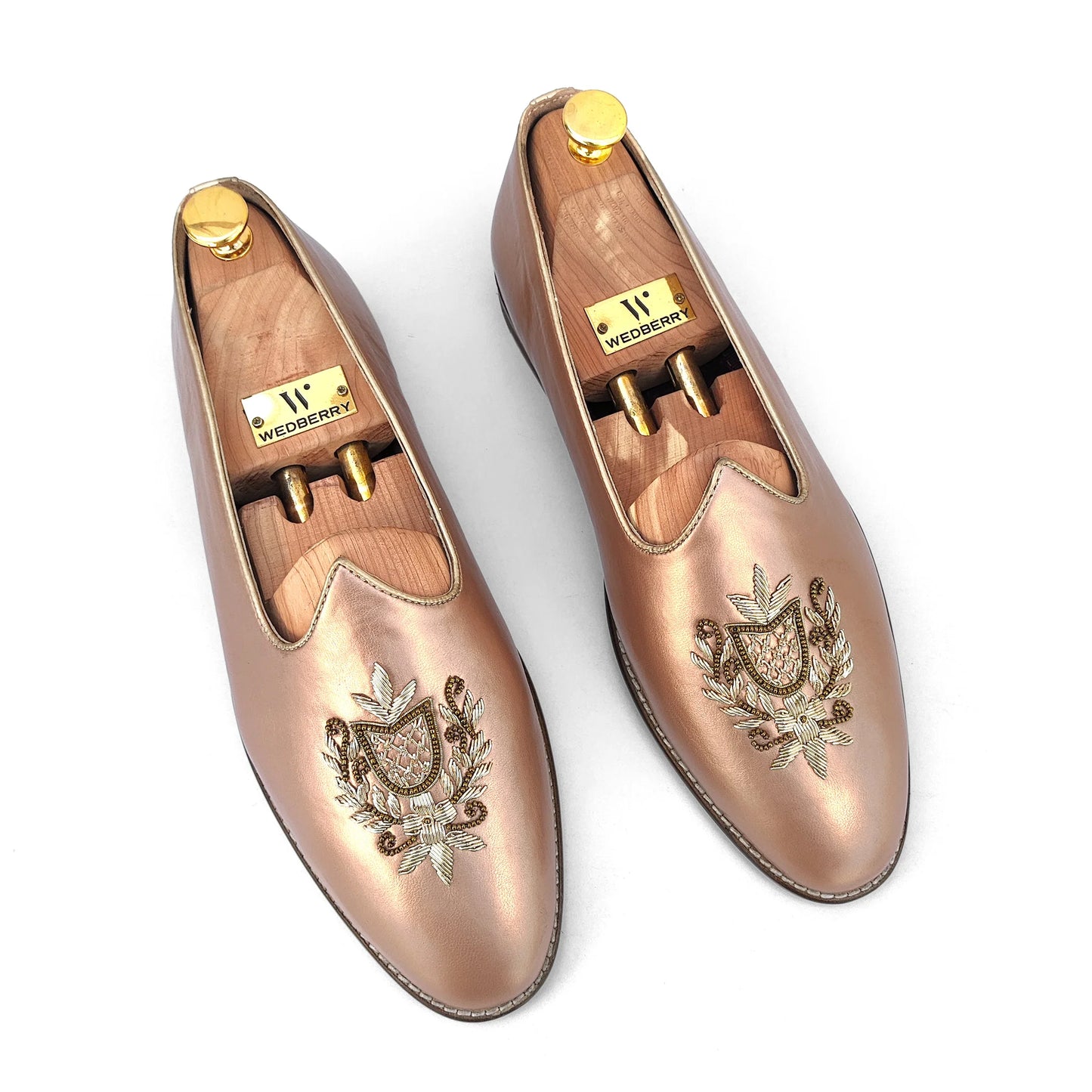 Rose Gold Light Gold Zardozi Handwork Wedding Shoes Ethnic Mojari for Men