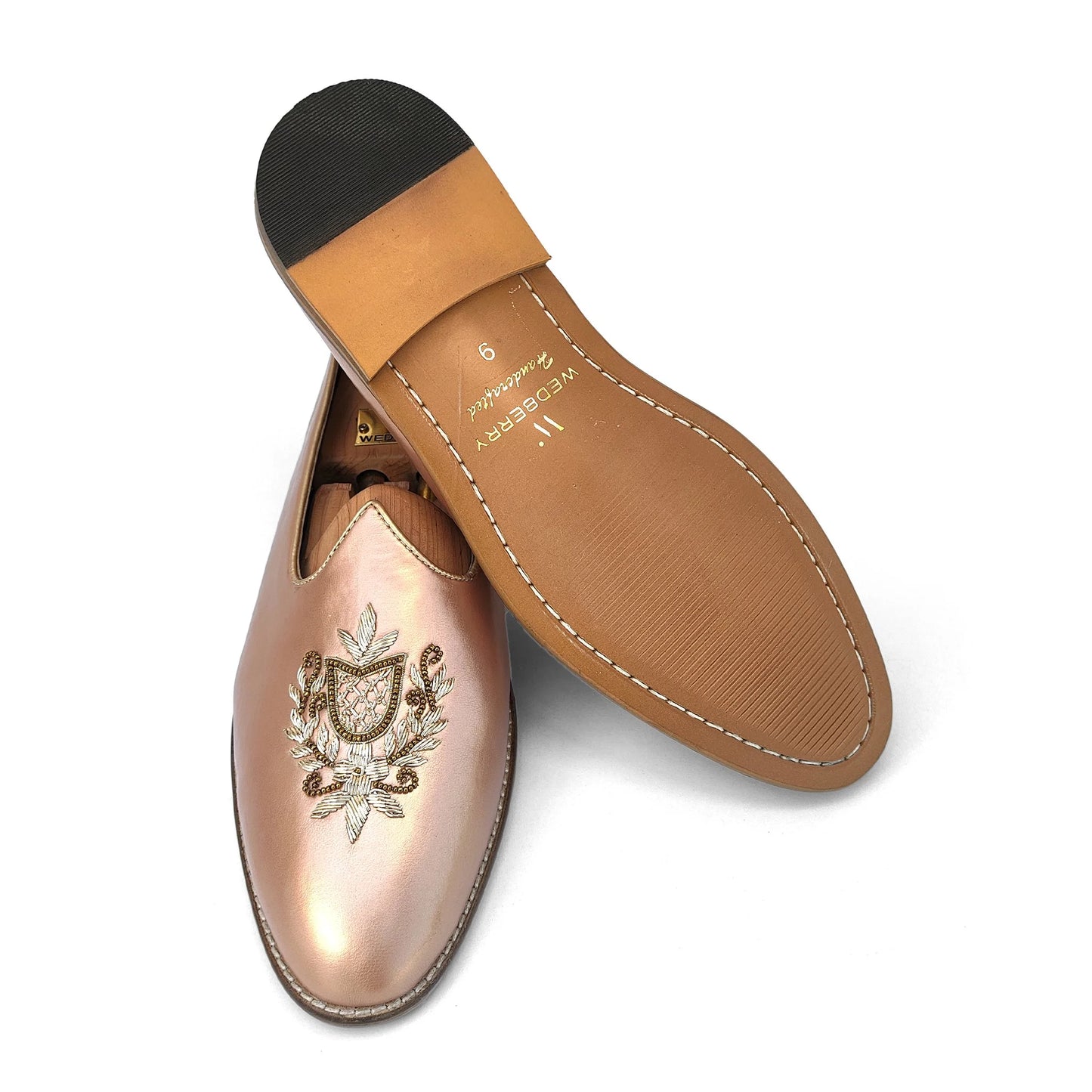 Rose Gold Light Gold Zardozi Handwork Wedding Shoes Ethnic Mojari for Men