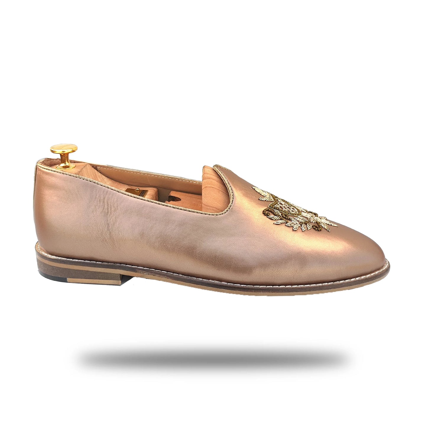 Rose Gold Light Gold Zardozi Handwork Wedding Shoes Ethnic Mojari for Men