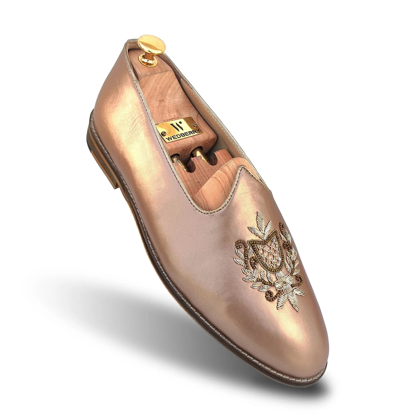 Rose Gold Light Gold Zardozi Handwork Wedding Shoes Ethnic Mojari for Men