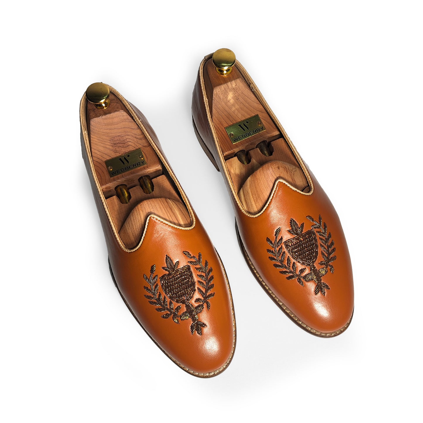 Tan Zardozi Handwork Wedding Shoes Ethnic Mojari for Men