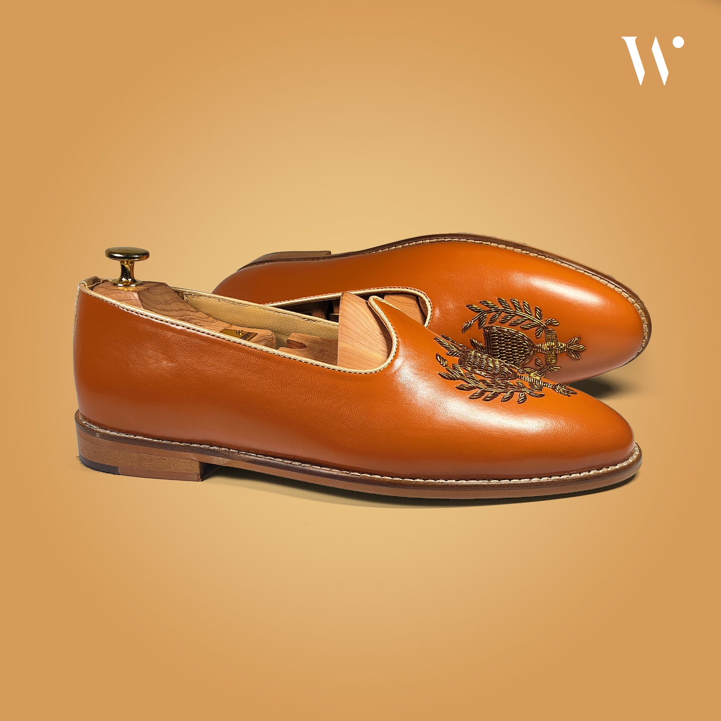 Tan Zardozi Handwork Wedding Shoes Ethnic Mojari for Men