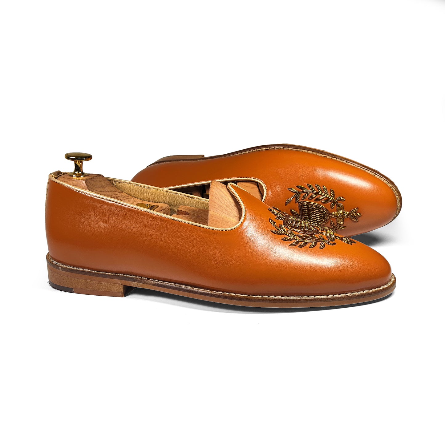 Tan Zardozi Handwork Wedding Shoes Ethnic Mojari for Men