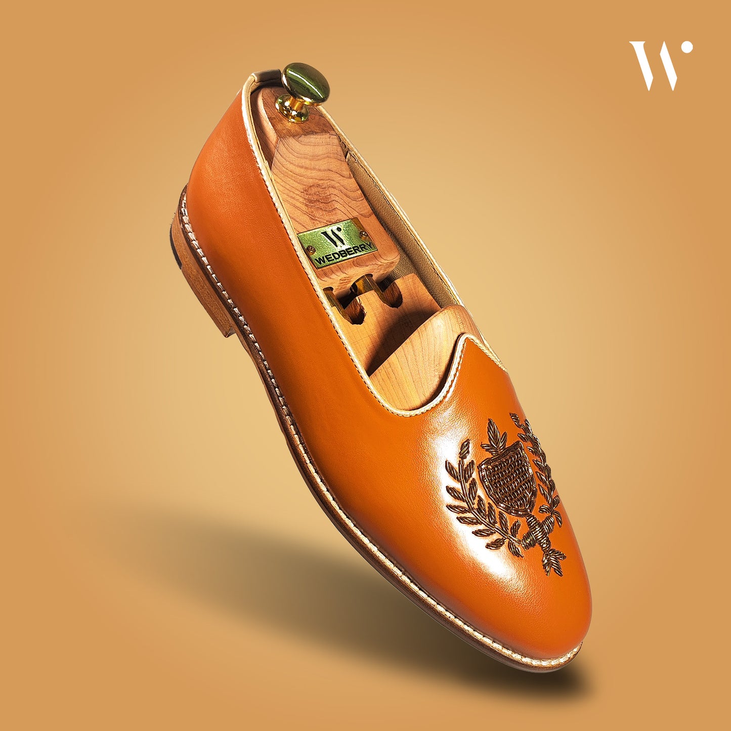 Tan Zardozi Handwork Wedding Shoes Ethnic Mojari for Men