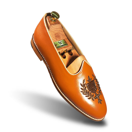 Tan Zardozi Handwork Wedding Shoes Ethnic Mojari for Men