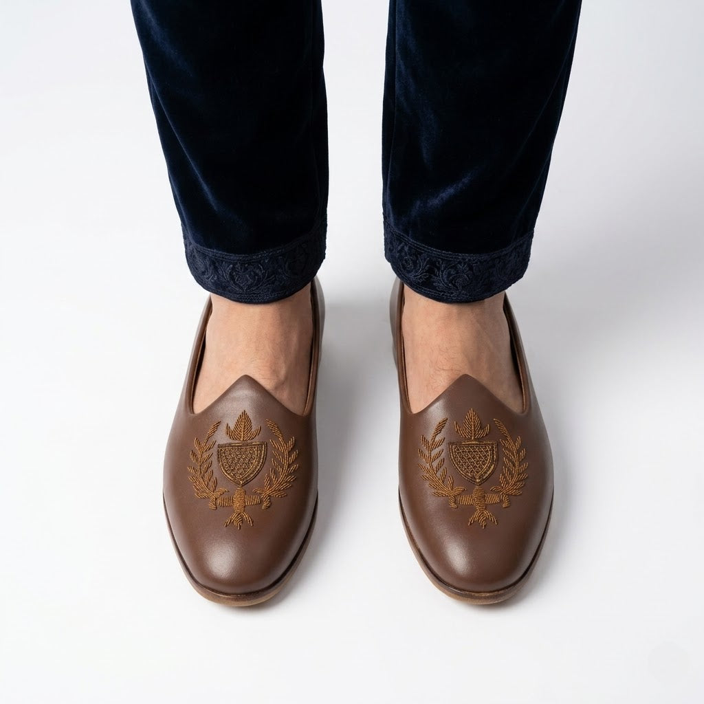 Brown Zarodozi Antique Handwork Mojadi for Men