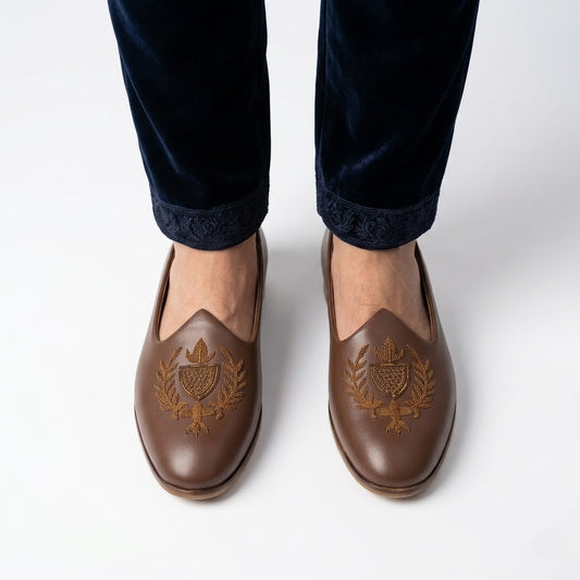 Brown Zarodozi Antique Handwork Mojadi for Men