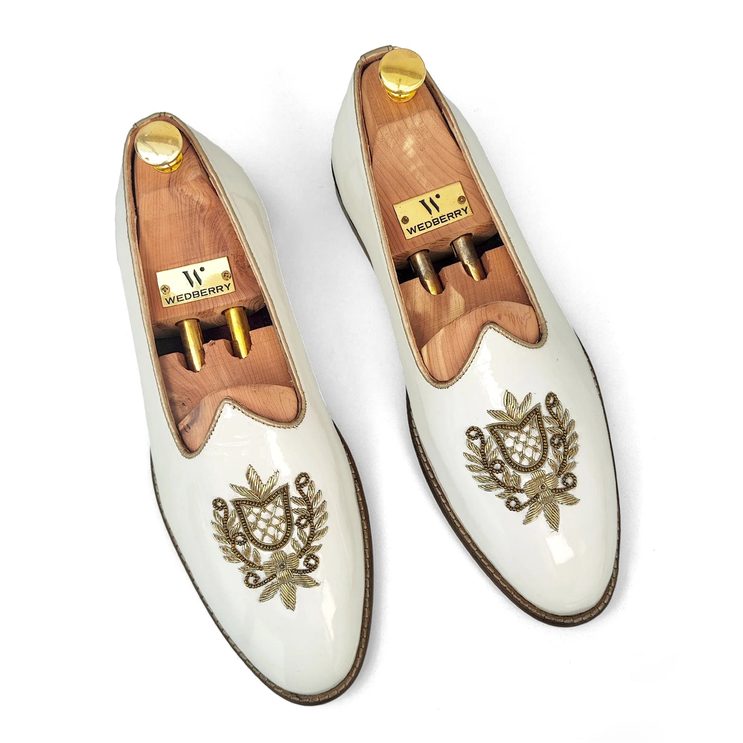 White Gold Zardozi Handwork Wedding Shoes Ethnic Mojari for Men