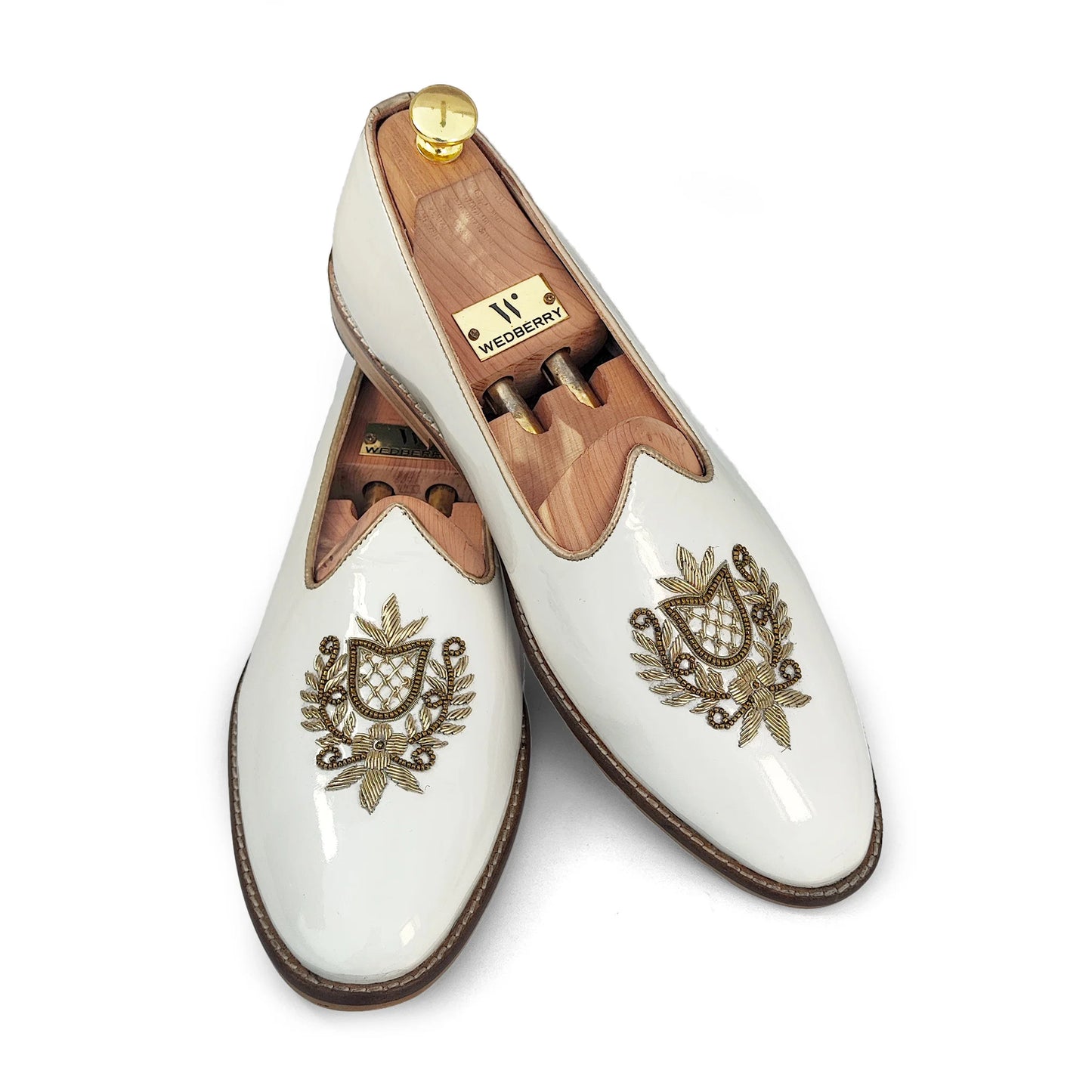 White Gold Zardozi Handwork Wedding Shoes Ethnic Mojari for Men