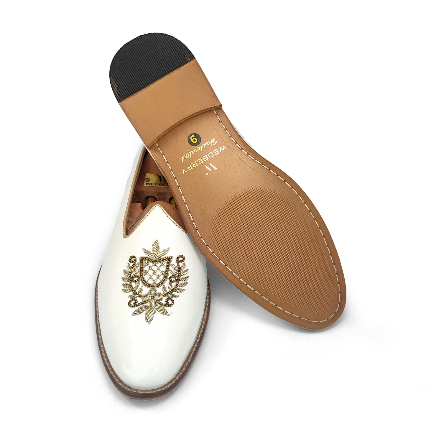 White Gold Zardozi Handwork Wedding Shoes Ethnic Mojari for Men