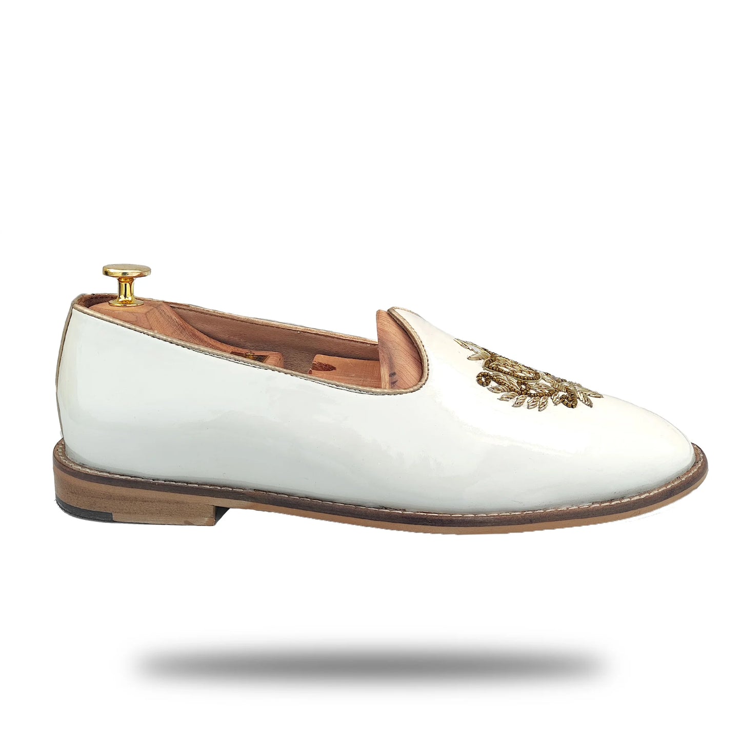 White Gold Zardozi Handwork Wedding Shoes Ethnic Mojari for Men