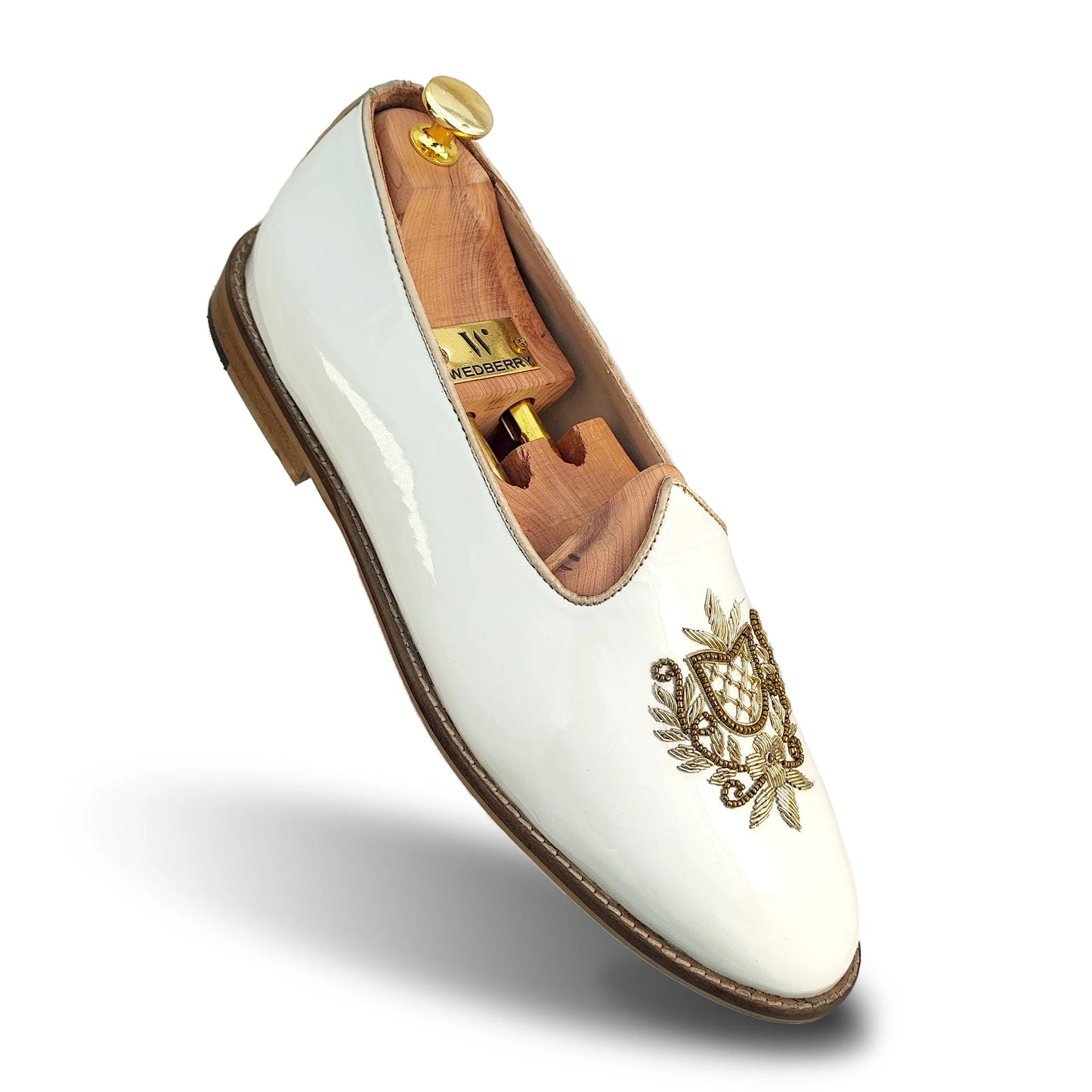 White Gold Zardozi Handwork Wedding Shoes Ethnic Mojari for Men