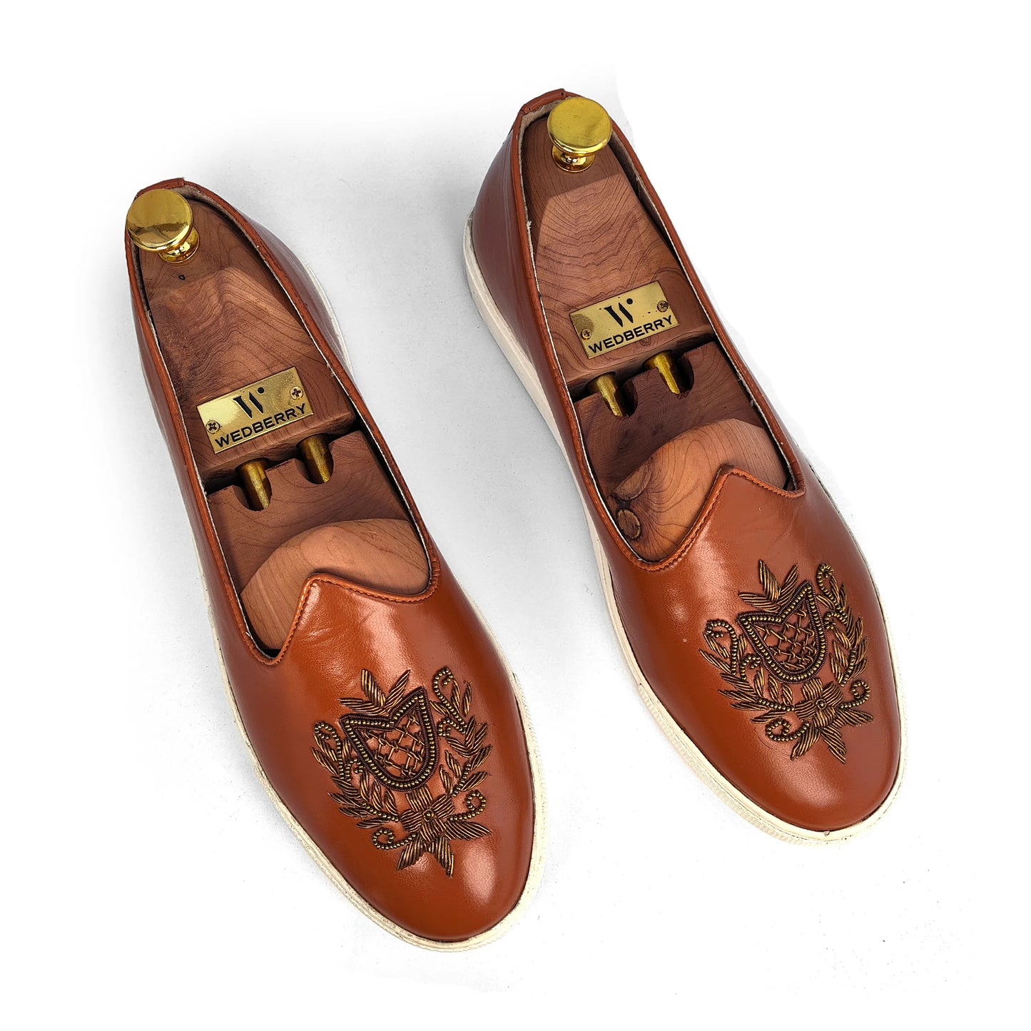 Tan Antique Gold Zardozi Handwork Sneaker Wedding Ethnic Shoes Loafer for Men