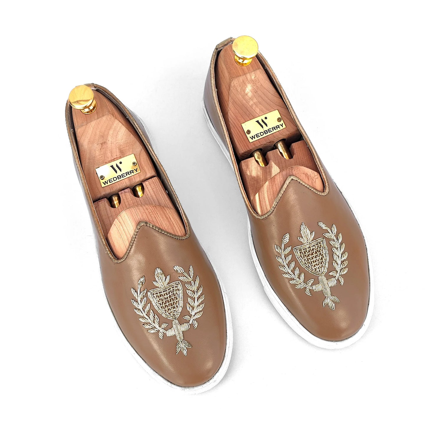 Camel Light Gold Zardozi Handwork Wedding Shoes Ethnic Sneaker for Men